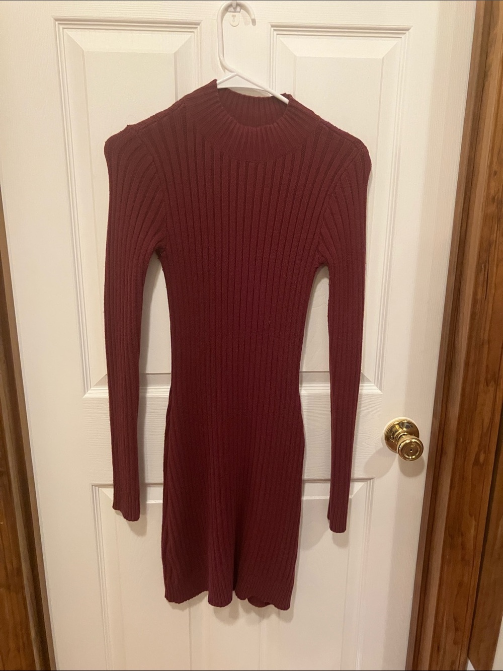 Hollister Ribbed Mock Neck Sweater Dress in Wine